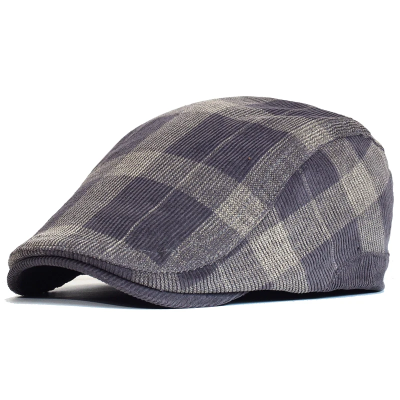 Gorra plana cuadros Gatsby de pana vintage, boina retro invierno - imagen 4