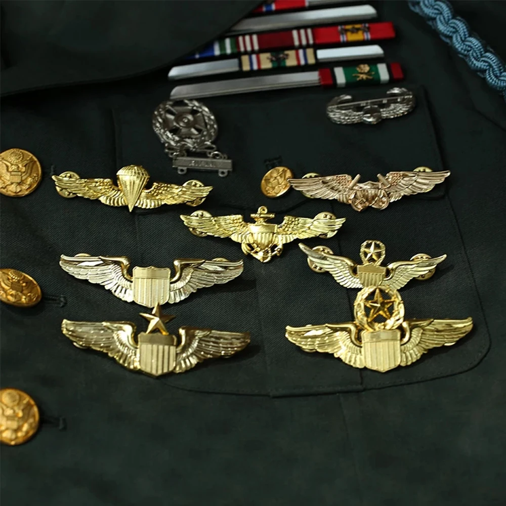Insignia de aviador maestro con alas de metal, Ejército EE. UU. WWII - imagen 3