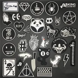 Parche bordado DIY en negro y blanco con cremallera para ropa