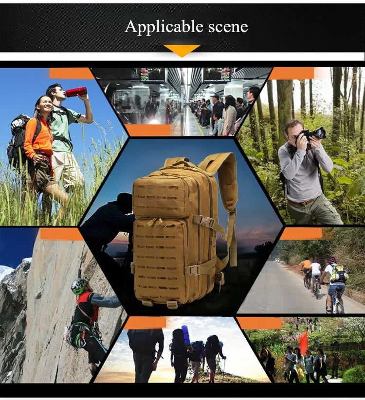 Vista de la mochila táctica para senderismo y camping