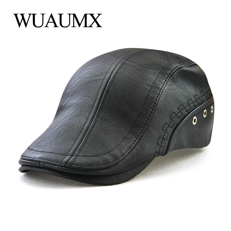 Boina táctica de cuero PU para hombre con visera pico pato
