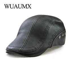 Boina táctica de cuero PU para hombre con visera pico pato