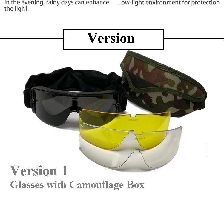 Vista frontal de las gafas tácticas con sistema de lentes