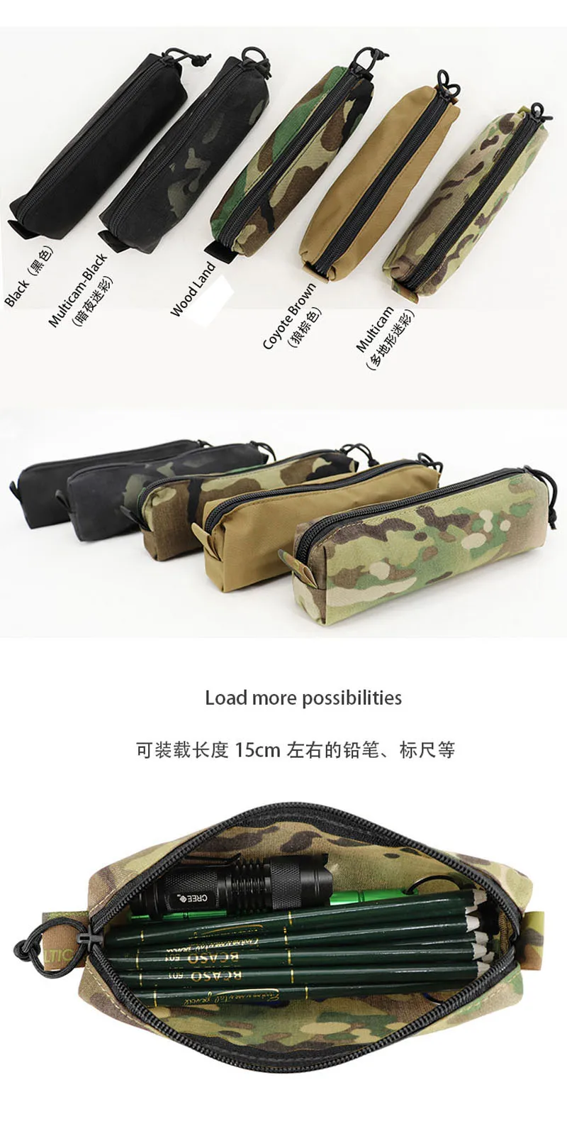 Vista frontal del bolso táctico con cremalleras