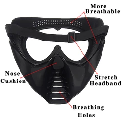 Máscara airsoft con protección facial de malla de acero y lente desmontable