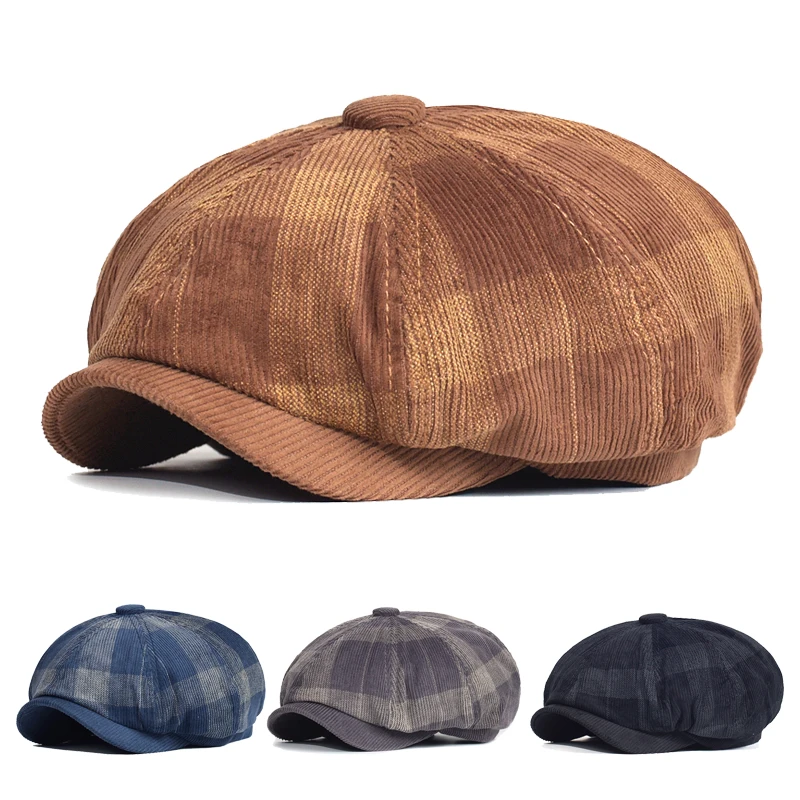 Sombrero newsboy boina de pana a cuadros gruesos otoño/invierno - imagen 3