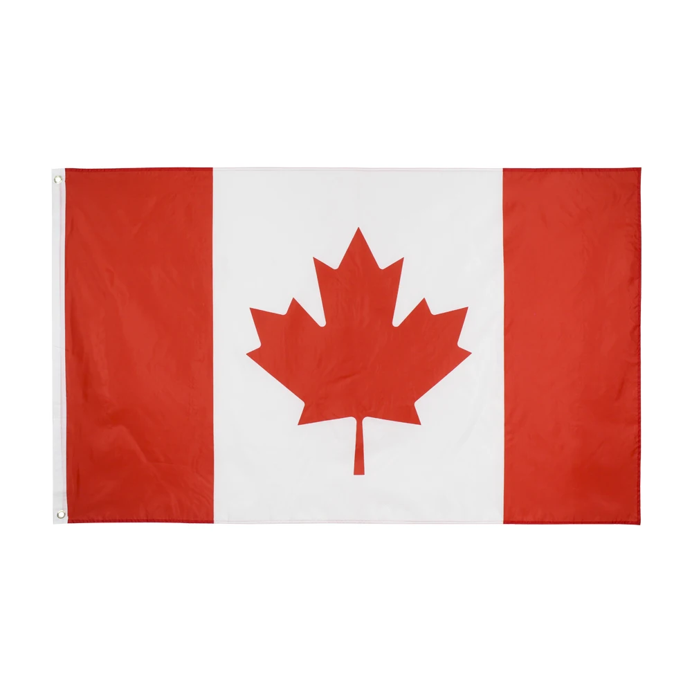 Bandera canadiense ondeando con la hoja de arce roja sobre fondo blanco