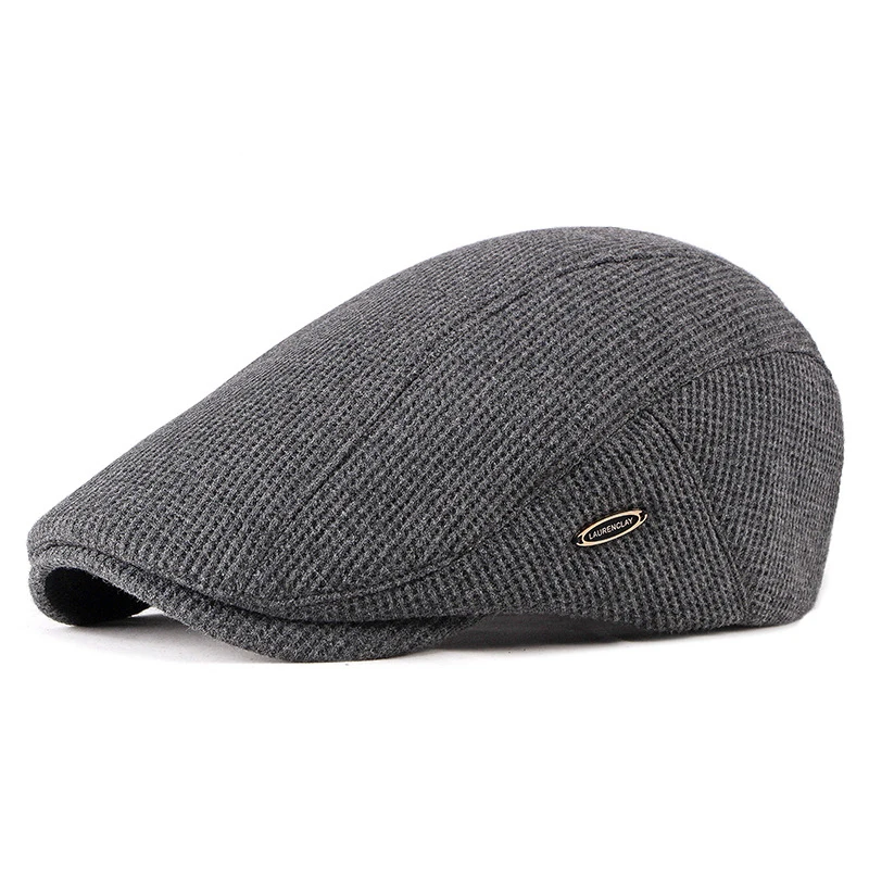 Boina de lana táctica retro color sólido cálida para invierno