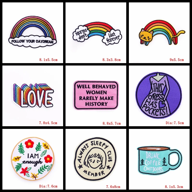 Parche bordado termoadhesivo letras arcoíris y taza café - imagen 5