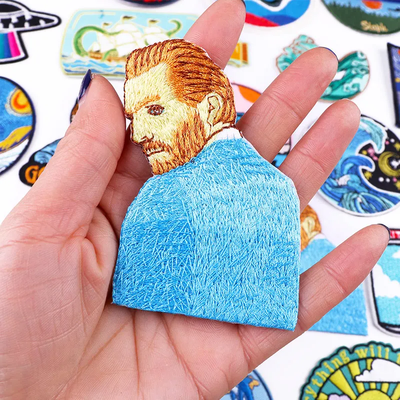 Parche bordado olas Van Gogh Jesús espacial ropa planchar insignia sol - imagen 4