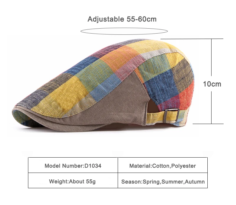 Boinas y gorras con estampado a cuadros en espiga