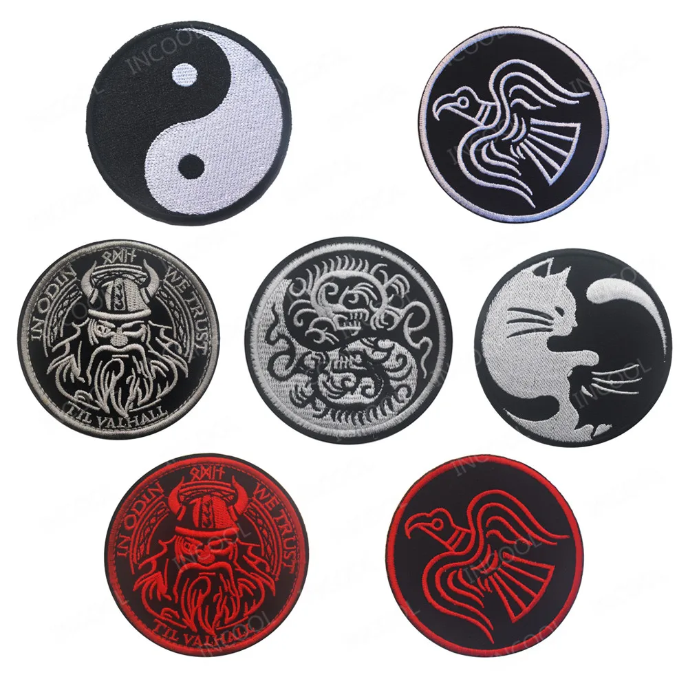 Parche bordado Yin Yang gato dragón pájaro negro blanco para mochila - imagen 4