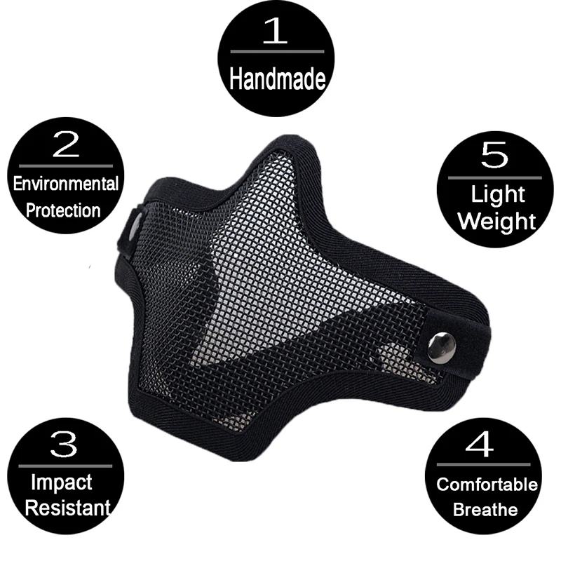 Protector facial Airsoft – Malla de acero táctica - imagen 5