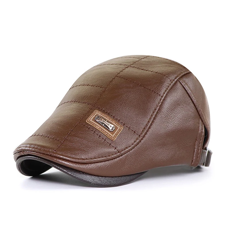 Boina de cuero sintético retro con visera ajustable otoño-invierno - imagen 2