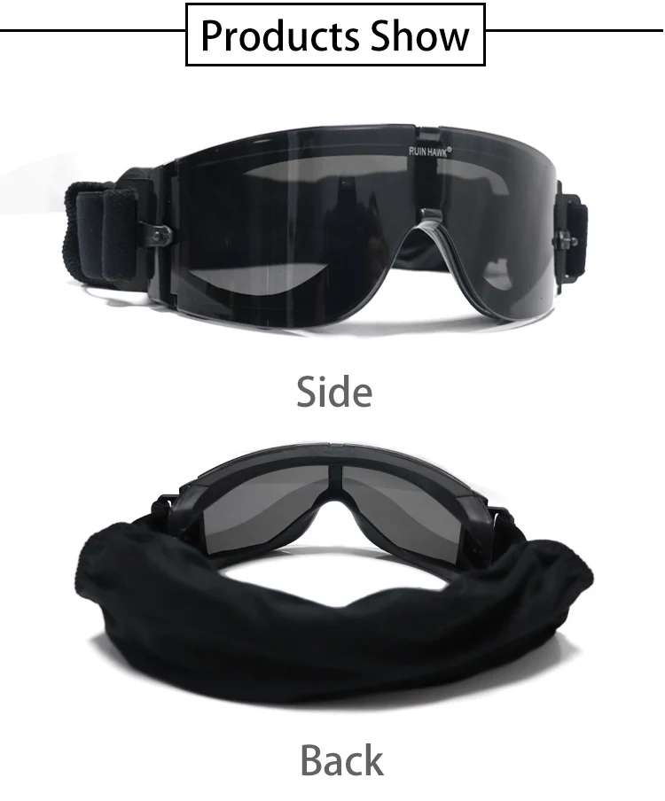 Gafas negras tácticas con lentes intercambiables