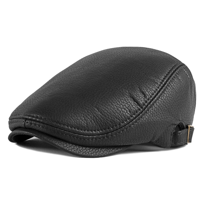 Gorra boina hombre cuero PU espiga ajustable otoño invierno - imagen 2
