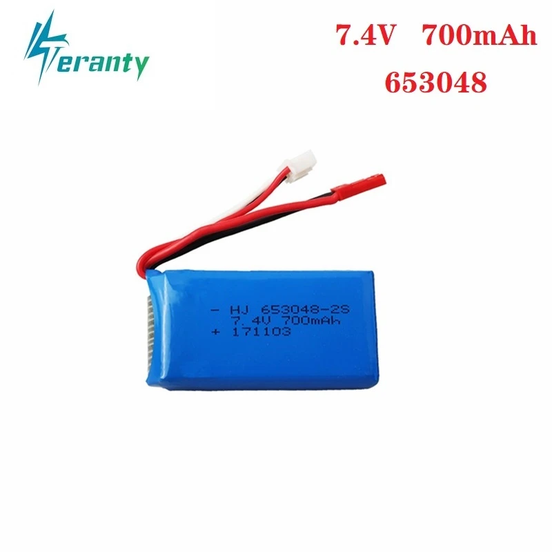 Batería LIPO 7,4V 700mAh vista frontal con conectores