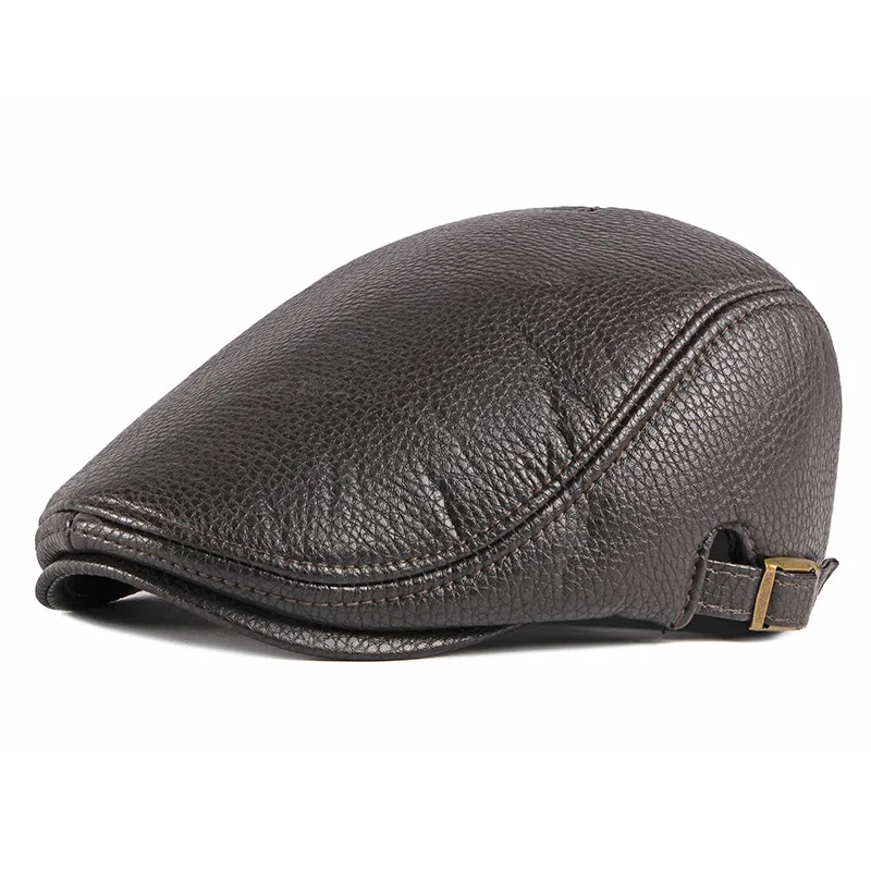 Gorra boina hombre cuero PU espiga ajustable otoño invierno