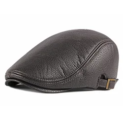 Gorra boina hombre cuero PU espiga ajustable otoño invierno