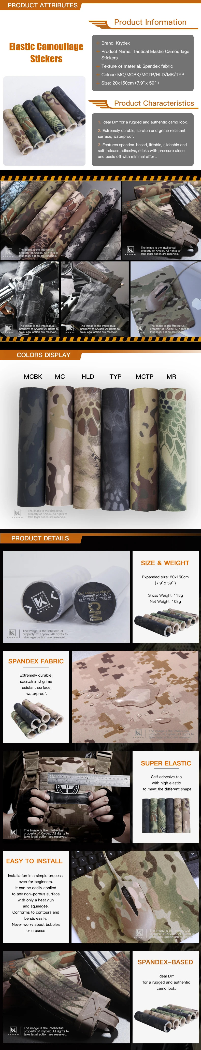 Pegatinas de camuflaje elásticas tácticas en tela Spandex