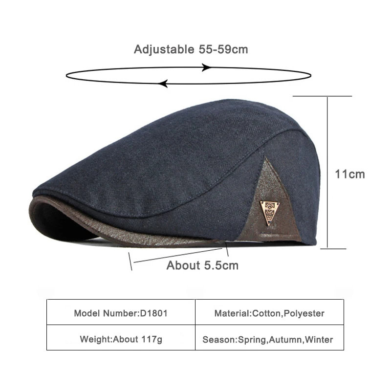 Vista lateral del gorro con caída tipo espiga