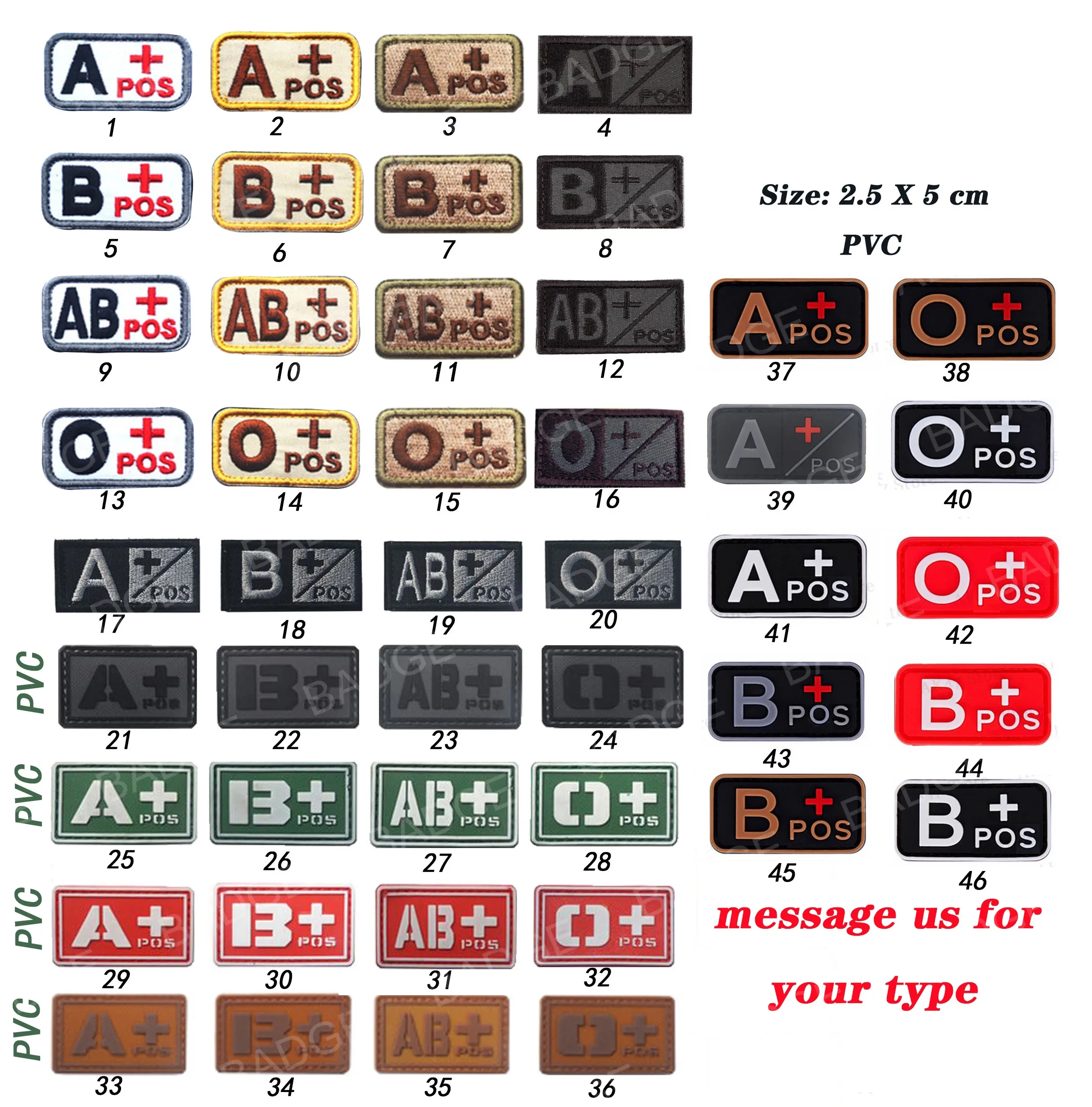 Parche tipo de sangre bordado A+ - rayas tacticas con Velcro - imagen 5