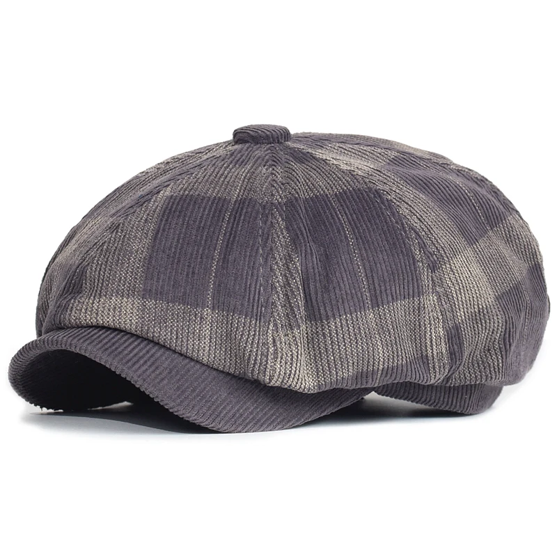 Sombrero newsboy boina de pana a cuadros gruesos otoño/invierno