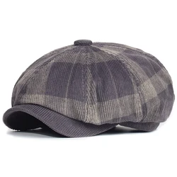 Sombrero newsboy boina de pana a cuadros gruesos otoño/invierno