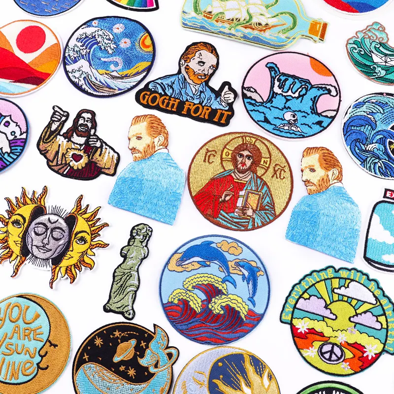 Parche bordado olas Van Gogh Jesús espacial ropa planchar insignia sol