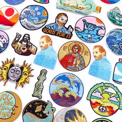 Parche bordado olas Van Gogh Jesús espacial ropa planchar insignia sol