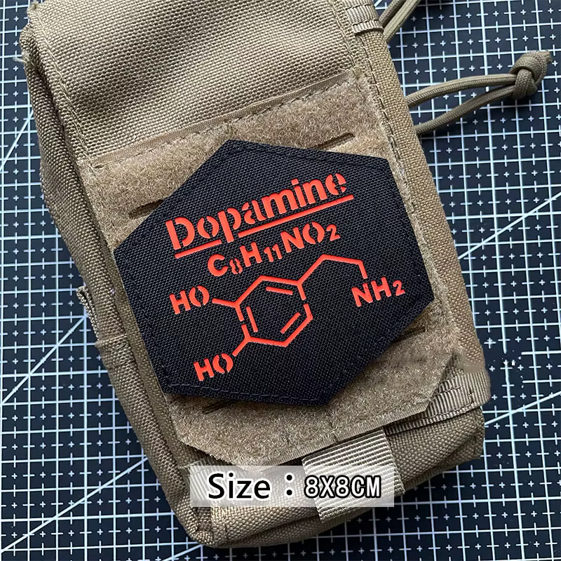 Parche táctico MOLLE de náilon luminoso con molécula cafeína y dopamina - imagen 5