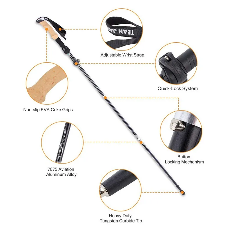 Bastones trekking aluminio – Telescópicos ultraligeros plegables - imagen 4