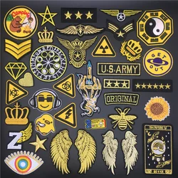 Parche militar bordado alas doradas estrellas – Insignia táctica para planchar