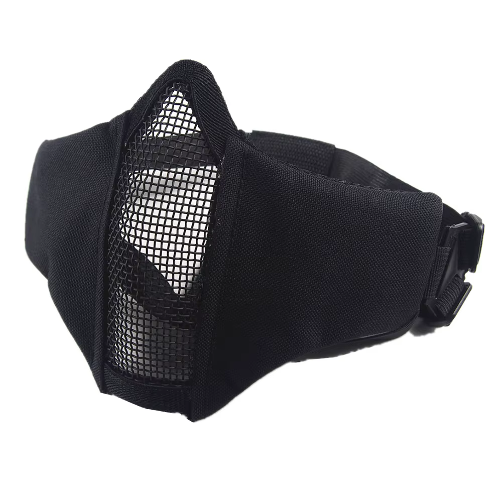 Máscara táctica Airsoft media cara con malla metálica plegable y cinta - imagen 2