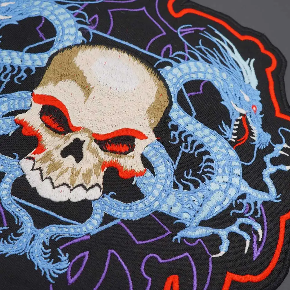 Parche bordado punk de motocicleta para coser – calavera rosa y llama - imagen 4
