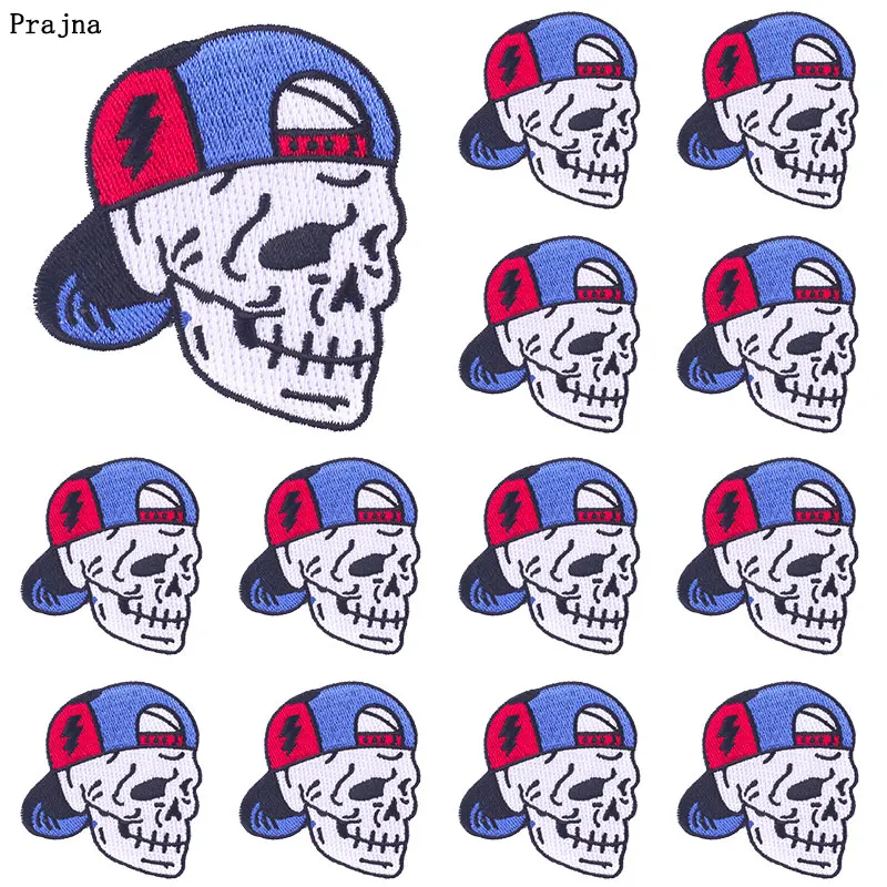 Apliques Punk con calavera bordada, set de 10