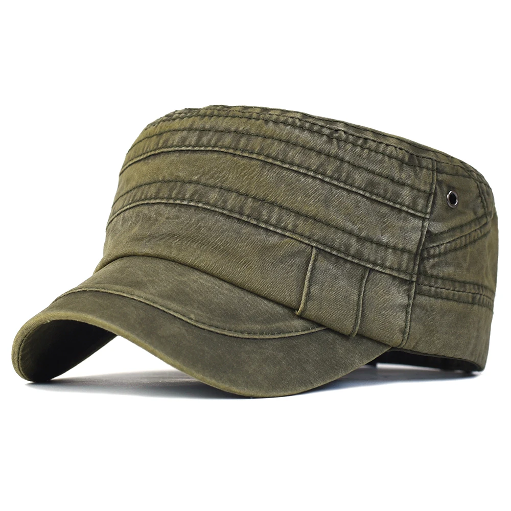 Vista frontal del gorro vintage militar de algodón