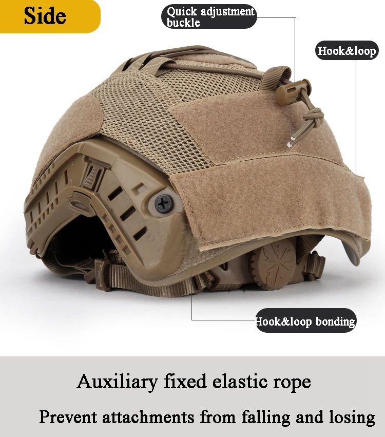 Funda colocada sobre casco FAST mostrando ajuste perfecto