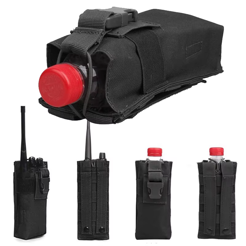 Bolsa táctica MOLLE para radiocomunicador con portabotella y funda