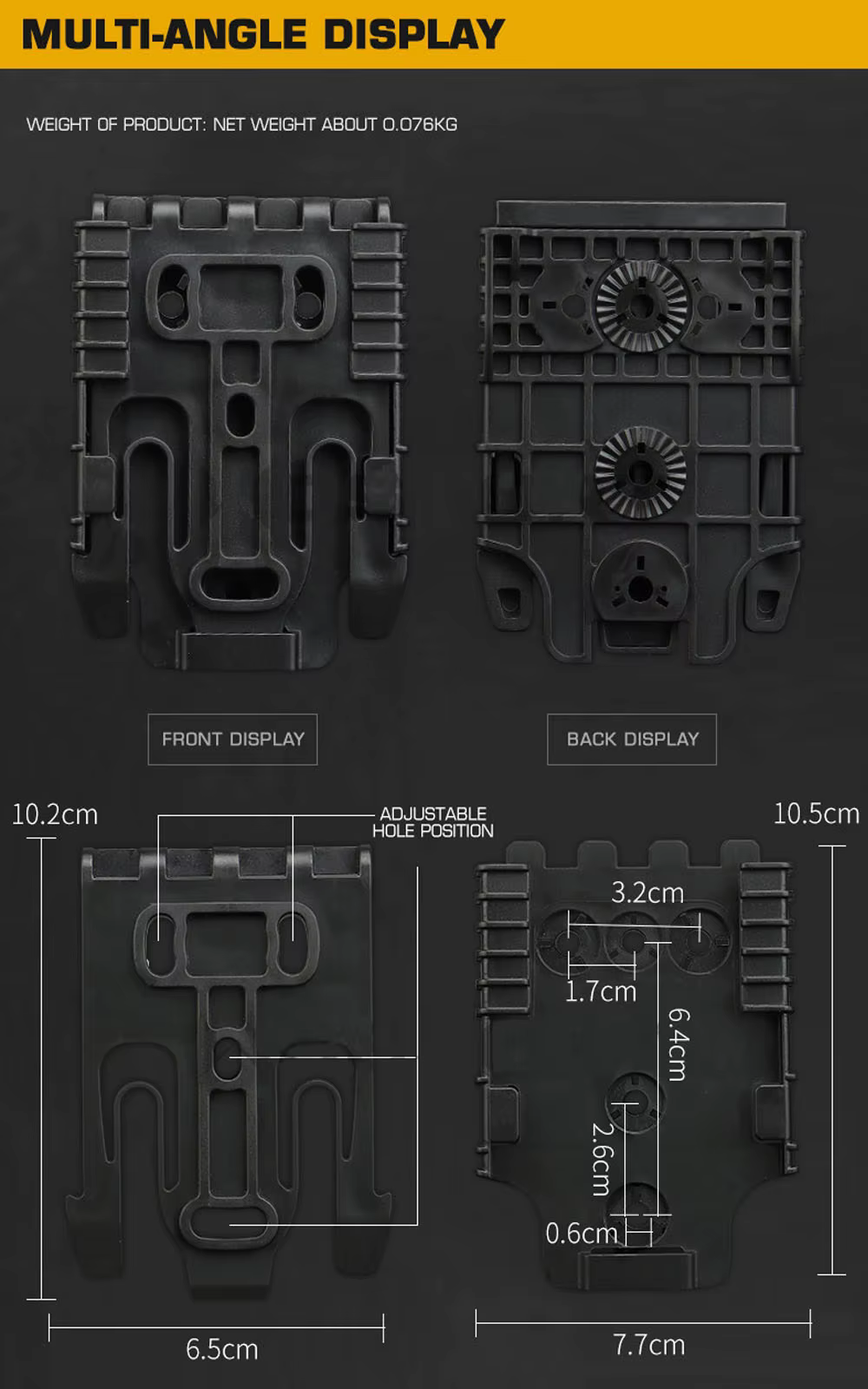 Detalle de la placa de conexión y agujeros para tornillos
