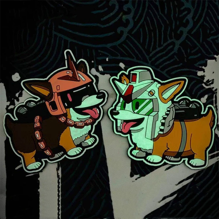 Parche táctico PVC fosforescente Corgi bordado para ropa y mochila - imagen 3