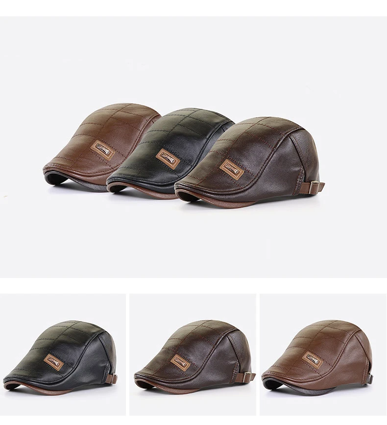 Boina de cuero PU retro con visera