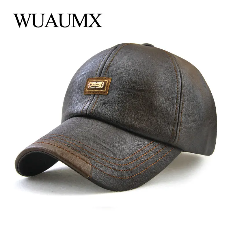 Gorra snapback de cuero PU negra ajustable otoño invierno - imagen 5