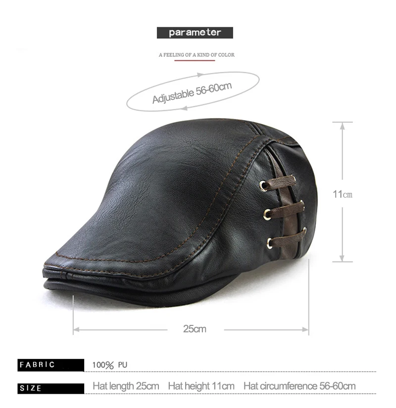 Boina de cuero PU para hombre con anillo y visera