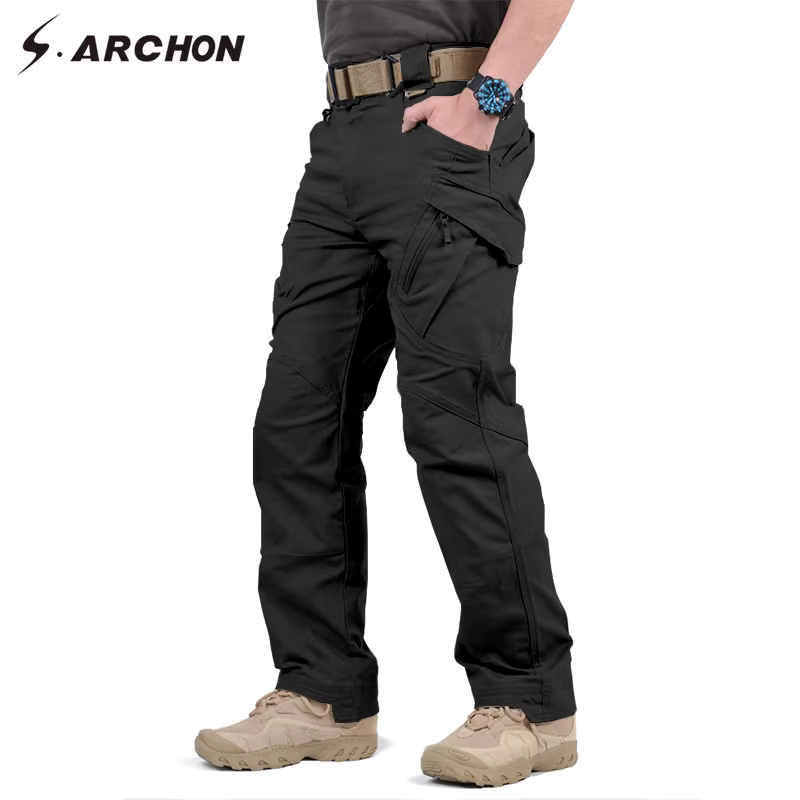IX9 Pantalones tácticos cargo – Algodón 97% varios bolsillos elásticos - imagen 3