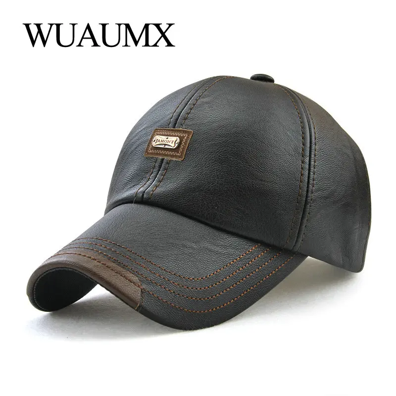 Gorra snapback de cuero PU negra ajustable otoño invierno - imagen 3
