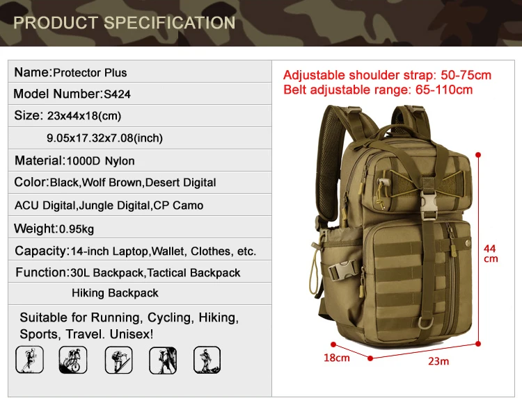 Mochila táctica PROTECTOR PLUS 30L vista frontal