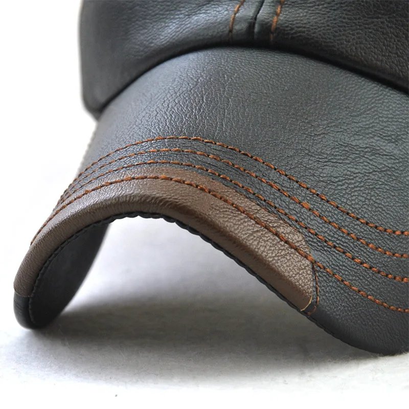 Gorra snapback de cuero PU negra ajustable otoño invierno