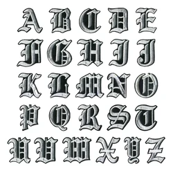 Parche bordado alfabeto inglés antiguo blanco y negro A-Z planchar