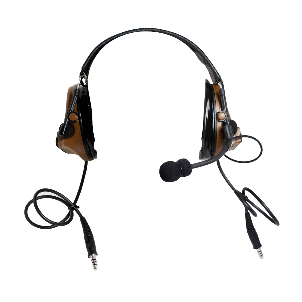 Vista frontal de los auriculares COMTAC III en color CB con orejeras de silicona